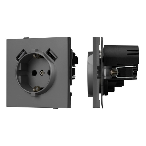 Механизм розетки с USB зарядкой SCT-TENDO-MUAA-SFPL-GR (230V, 16A) (Arlight, -)