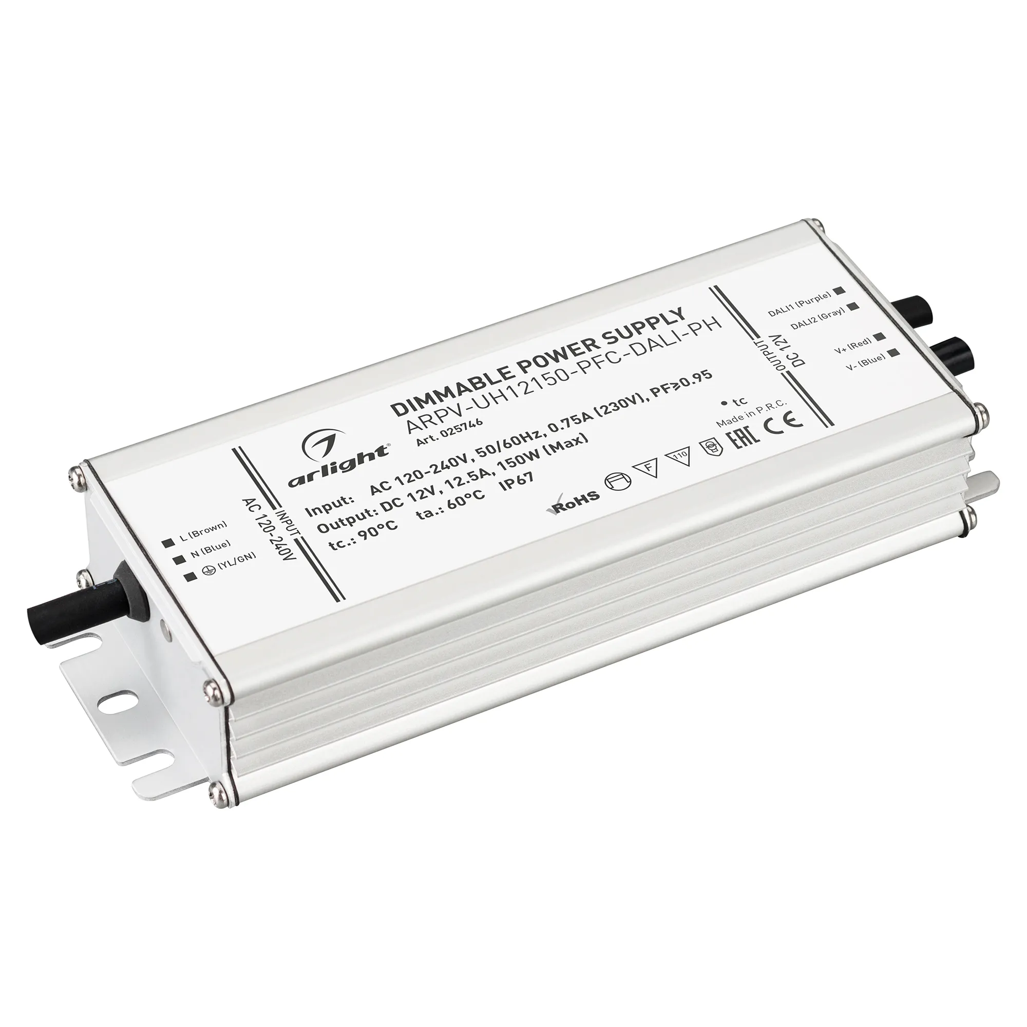 Блок питания ARPV-UH12150-PFC-DALI-PH (12V, 12.5A, 150W) (Arlight, IP67 Металл, 7 лет) - изображение товара