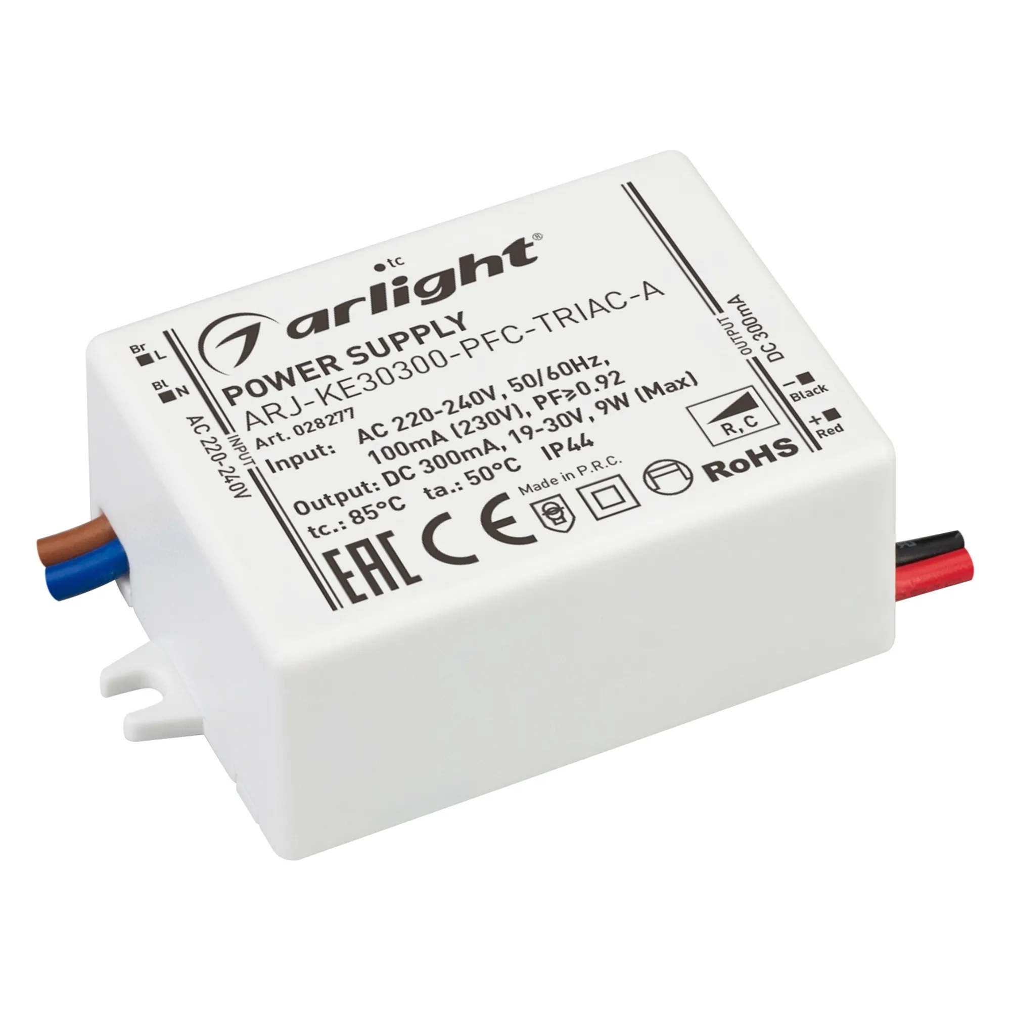 Блок питания ARJ-KE30300-PFC-TRIAC-A (9W, 300mA) (Arlight, IP44 Пластик, 5 лет) - изображение товара